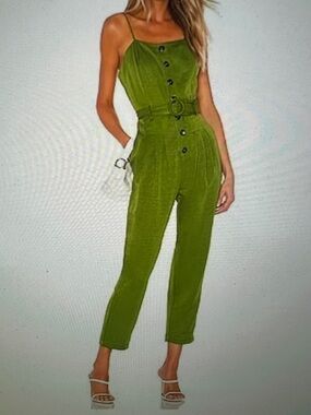 J.O.A Womens Strapless Belted Ankle Jumpsuit Sz Large Moss Green Nightlife NEW